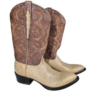Vintage Sedona West Men's Genuine Ostrich Leather Western‎ Boots Tan Brown 7.5D